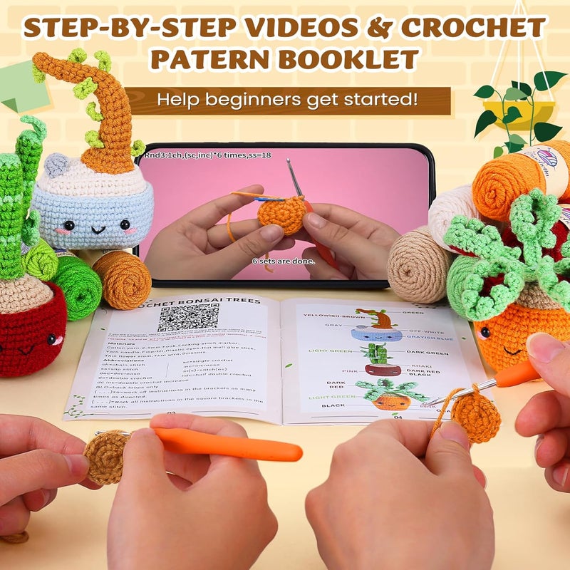 Crochetta Crochet Kit for Beginners, Beginner Crochet Kits for Adults with Step-by-Step Video Tutorials, DIY Knitting & Crocheting Craft Hobbies Supplies, Bonsai Tree Amigurumi(40%+ Yarn) - Image 4